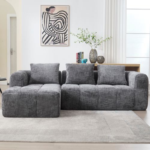 Canapé D'angle Modulable 3 Places, Rangement Latéral, Style Moderne, Revêtement Chenille - Gri's