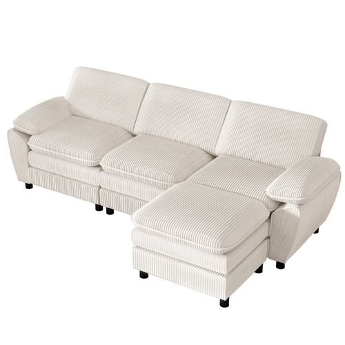 Canapé D'angle Modulable 3 Places, Style Moderne, Coussins Amovibles, Velours Côtelé - Beige