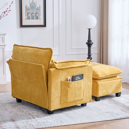 Fauteuil Relax 1 Place, Accoudoirs à Poches, Revêtement Chenille, Style Moderne, Jaune