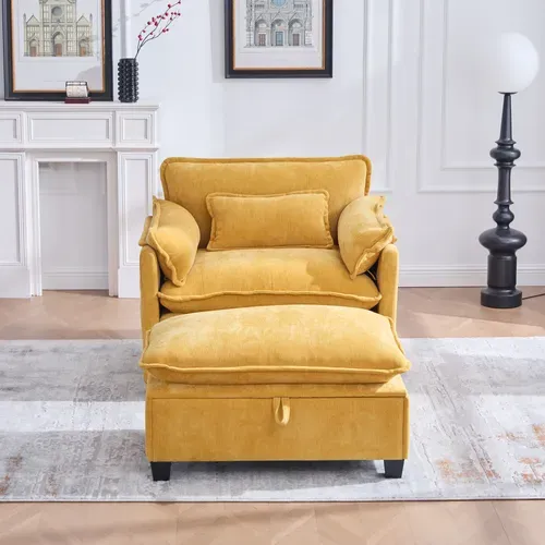 Fauteuil Relax 1 Place, Accoudoirs à Poches, Revêtement Chenille, Style Moderne, Jaune