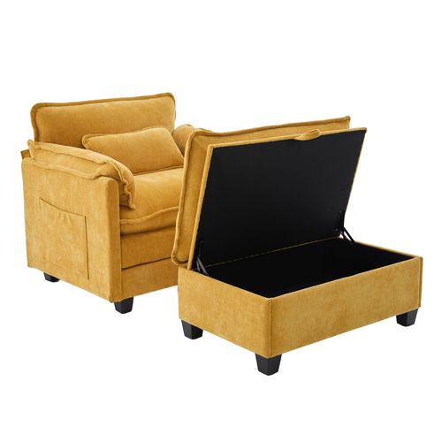 Fauteuil Relax 1 Place, Accoudoirs à Poches, Revêtement Chenille, Style Moderne, Jaune