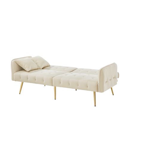 Canapé Droit Convertible 2 Places, Dossier 3 Positions, Accoudoirs 6 Positions, Velours - Beige