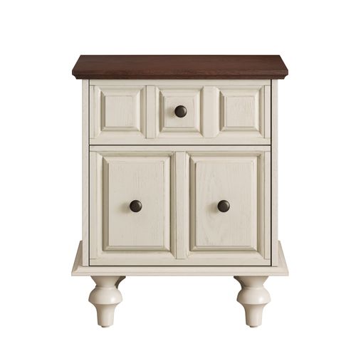 Meuble De Chevet, 2 Tiroirs Avec Pieds Colonnes - Mdf - 52x40x60,5 Cm - Blanc Antique