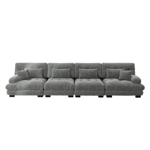 Canapé En Chenille Gris, Canapé 4 Places Modulaire Avec Assise Profonde