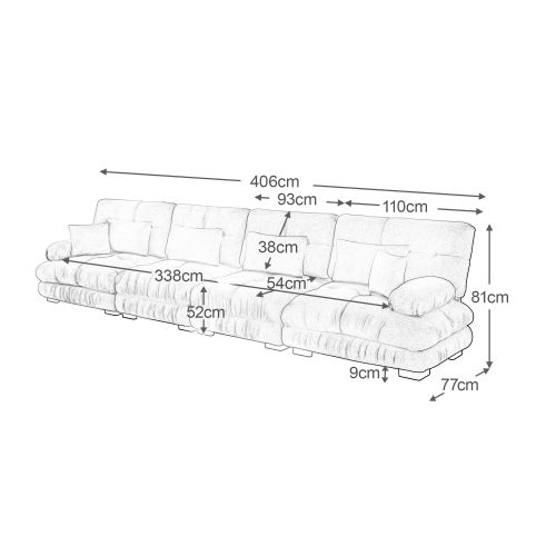 Canapé En Chenille Gris, Canapé 4 Places Modulaire Avec Assise Profonde