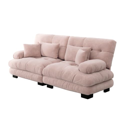 Canapé 2 Places, Canapé En Chenille Rose Avec 2 Coussins Lombaires Et 2 Coussins