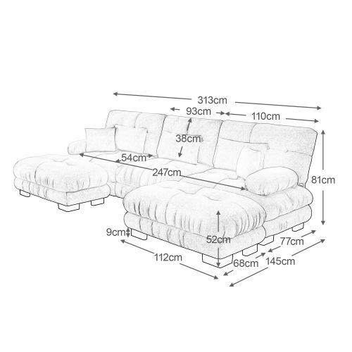 Canapé D'angle Modulaire En U, Canapé En Chenille Gris Avec Repose-pieds