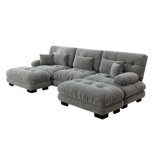 Canapé D'angle Modulaire En U, Canapé En Chenille Gris Avec Repose-pieds