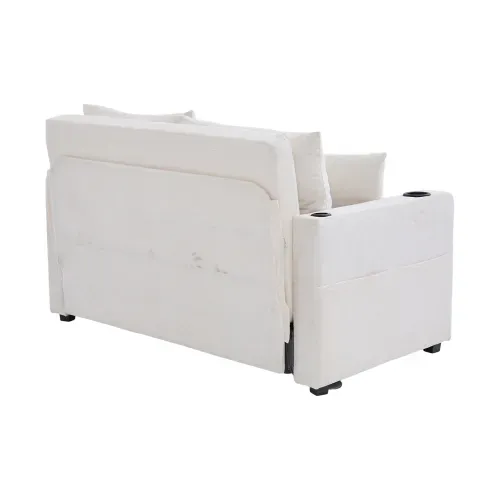 Canapé 2 Places, Canapé Pliant Beige Avec Fonction Gigogne, Dossier Réglable, USB, Porte-gobelet