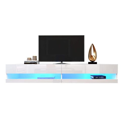 Meuble TV Mural 140x40x30.5cm, LED, Design Simple, Moderne, Mdf, Blanc