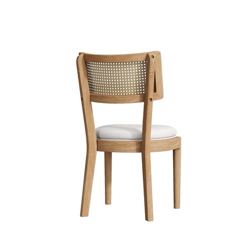 Lot De 4 Chaises 58x50x88cm, Cadre En Bois, Dossier En Rotin, Lin, Couleur Bois+blanc