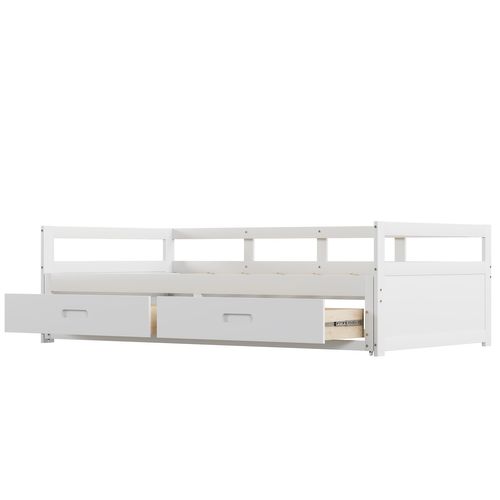 Lit Gigogne 90/180*200cm, Lit Extensible 2 En 1, 2 Tiroirs Spacieux Sur Roulette, Bois, Mdf, Blanc
