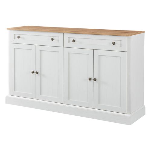 Buffet 150x40x86 Cm Avec 4 Portes Et 2 Tiroirs, Panneaux De Particules, Blanc Antique Et Naturel