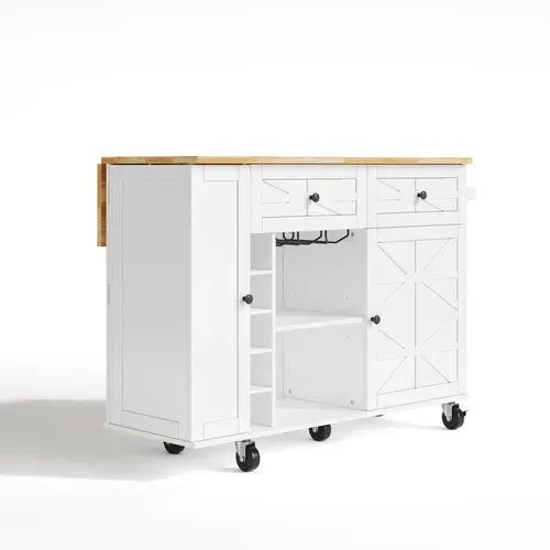 Buffet De Cuisine Rétractable Moderne 120x45(70)x89, Îlot De Cuisine, Tiroirs, Mdf, Balnc, Naturel