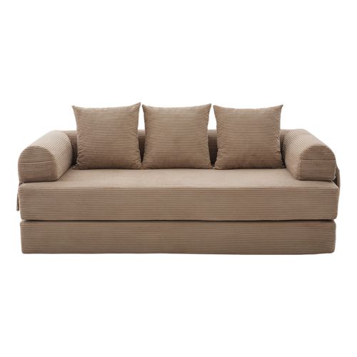 Canapé Convertible 200x94x67cm, Canapé Modulable, Poche Latérale, 3 Coussins, Velours Côtelé, Kaki