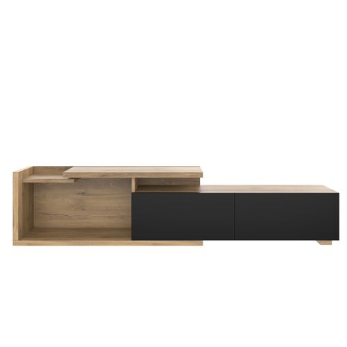 Meuble TV 133.5x40x45cm, 2-en-1, LED, 2 Tiroirs, Meuble Modulable, En Mdf, Couleur Bois Et Noir