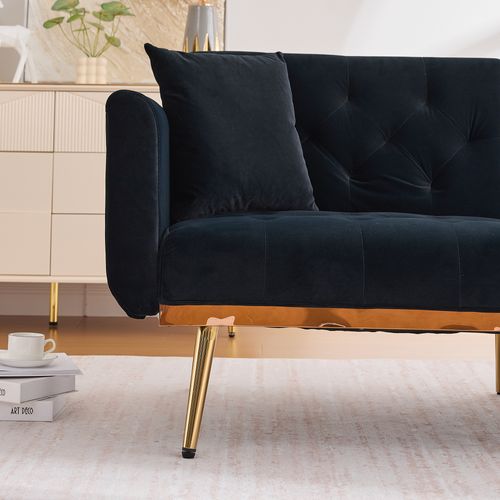 Canapé Convertible 2 Places 165x72,5x75 Cm, Canapé-lit, Dossier Réglable, Velours Noir