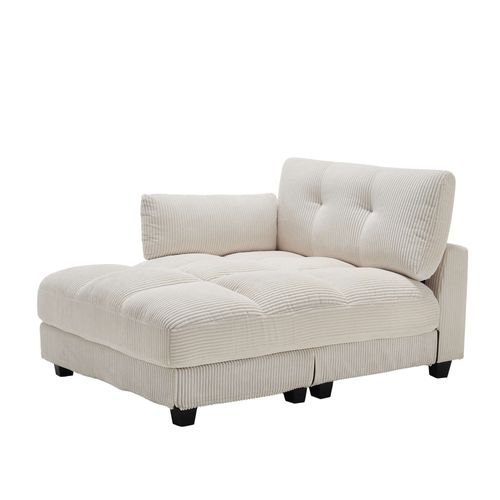 Méridienne 140x112x81cm Avec Accoudoirs, Porte-gobelets, Poches Latérales, Velours Côtelé Beige