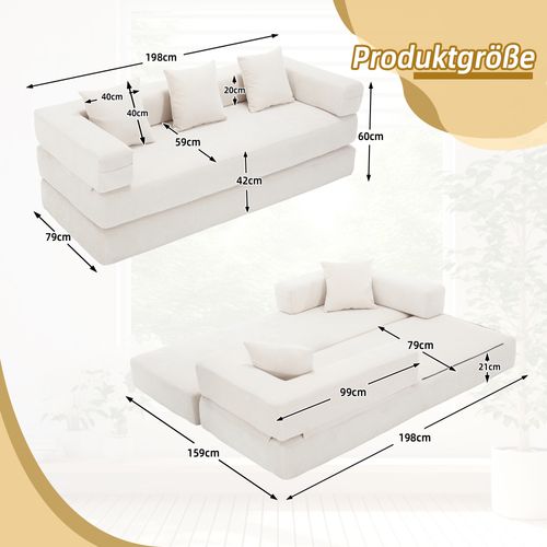 Canapé Modulable 198x79x60 Cm Avec Poches Latérales, Assemblage Diy, Chenille Beige