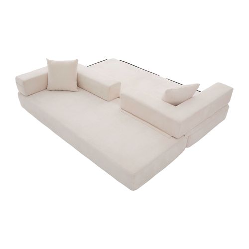 Canapé Modulable 198x79x60 Cm Avec Poches Latérales, Assemblage Diy, Chenille Beige