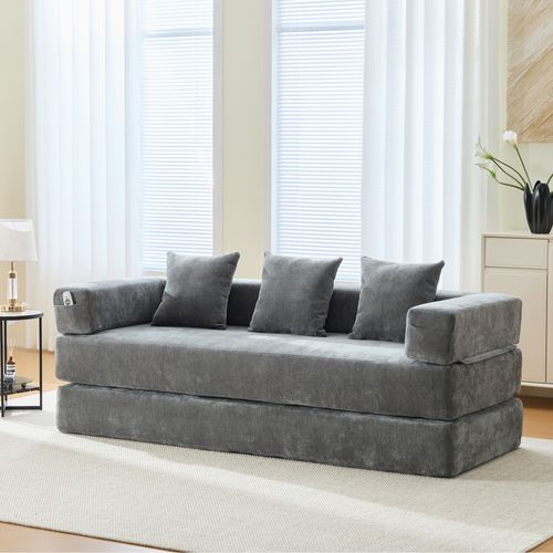 Canapé Modulable 198x79x60 Cm Avec Poches Latérales, Assemblage Diy, Chenille Gris