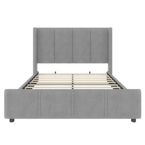 Lit Double 140 X 190cm Tête De Lit Haut, Design simple, Velours, Gris Foncé