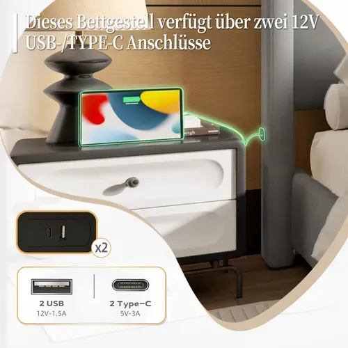 Lit Double 140 X 190cm Tête De Lit Haut, Design simple, Velours, Gris Foncé