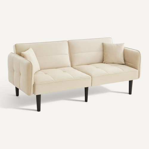 Canapé Droit 176x78x76 Cm, Canapé-lit 2 En 1 Réglable, Accoudoirs Rabattables, Velours Beige