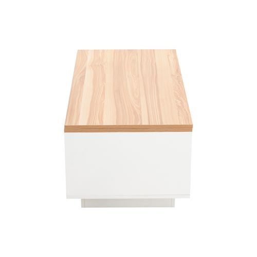 Table Basse Moderne 100x50x55,5cm, Double Mécanisme De Levage, Rangement, Aggloméré, Blanc Et Bois