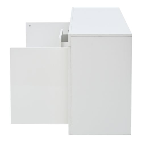 Buffet De Salon 140x40x65 Cm, Style Moderne, 3 Tiroirs, 2 Portes, LED, Rangement, Mdf Blanc