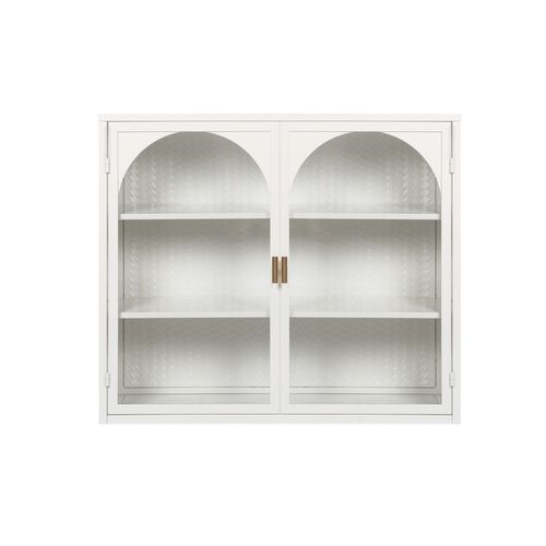 Armoire Murale 70x23x60cm, Moderne, 2 Portes En Verre, Motif Tressé , Étagère, Métal, Blanc
