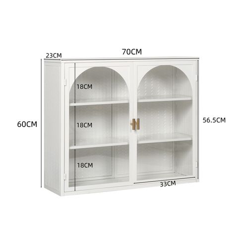 Armoire Murale 70x23x60cm, Moderne, 2 Portes En Verre, Motif Tressé , Étagère, Métal, Blanc
