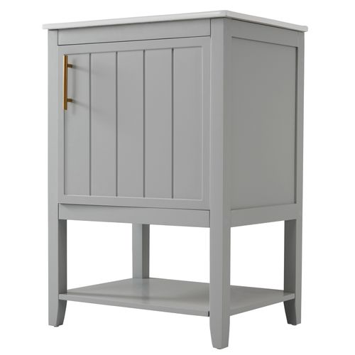 Meuble Vasque 61x47x87cm, 1 Porte, Bac En Céramique, Posé Au Sol, Élégante, Mdf, Gris