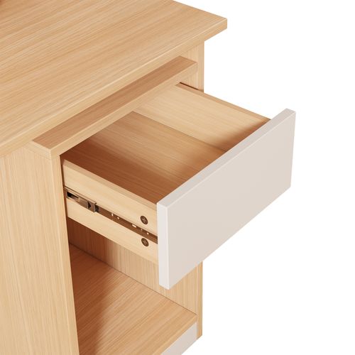 Bureau D'angle 110*55*180cm, 4 Portes, Tiroir, 6 Niche, Plateau Pivotant, Mdf, Couleur Bois Et Blanc