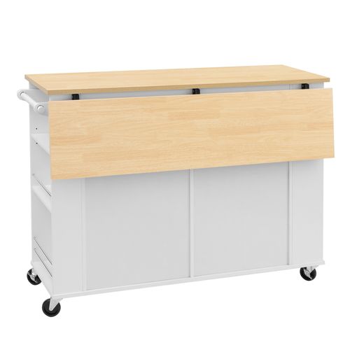 Îlot De Cuisine Avec Roulettes, 120x70x92 Cm,1 Compartiment Pour Poubelle, 1 Multiprise,mdf Blanc