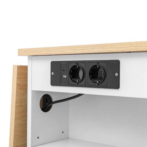Îlot De Cuisine Avec Roulettes, 120x70x92 Cm,1 Compartiment Pour Poubelle, 1 Multiprise,mdf Blanc