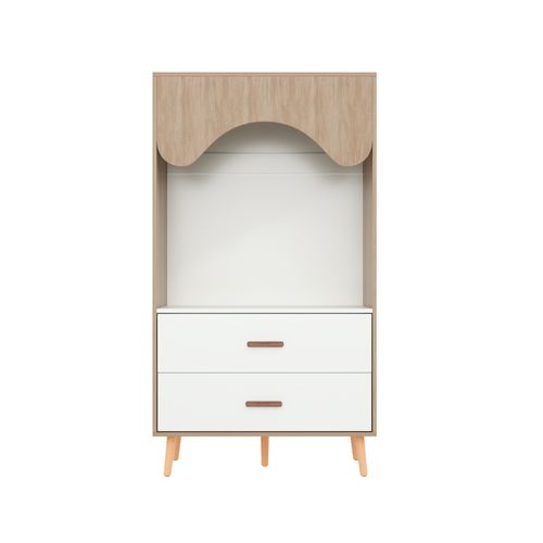Armoire Enfant 2 Tiroirs Avec Tringle Métallique, Range-vêtements, Rangement Ouvert