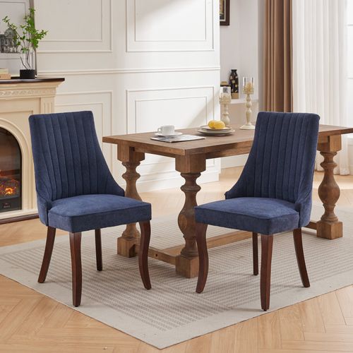 Chaises De Salle à Manger En Chenille 50 X 64 X 95,5 Cm, Lot De 2, Pieds En Bois Massif, Bleu