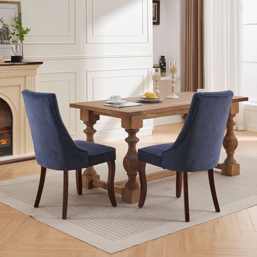 Chaises De Salle à Manger En Chenille 50 X 64 X 95,5 Cm, Lot De 2, Pieds En Bois Massif, Bleu