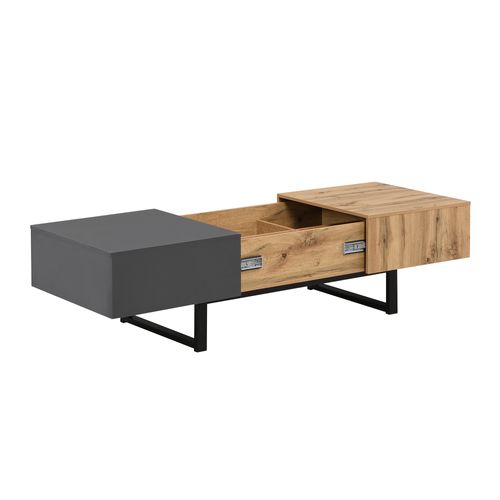 Table Basse Coulissante 155x55x22 Cm Avec Rangement Caché, Métal+aggloméré, Bois Et Anthracite