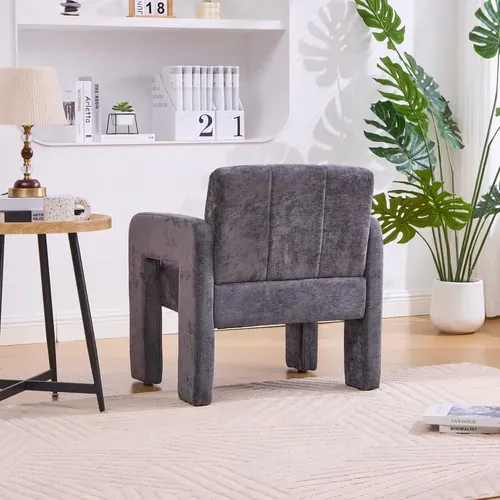 Fauteuil Fixe Moderne, Accoudoirs, Assise Moelleuse Chenille Et Mousse, Design Nordique, Gris