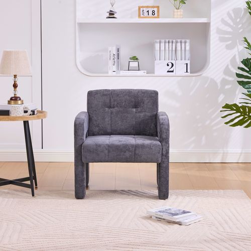 Fauteuil Fixe Moderne, Accoudoirs, Assise Moelleuse Chenille Et Mousse, Design Nordique, Gris