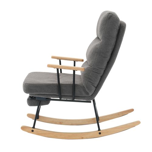 Fauteuil à Bascule Inclinable Avec Repose-pieds, Tissu Teddy Antidérapant - Gris