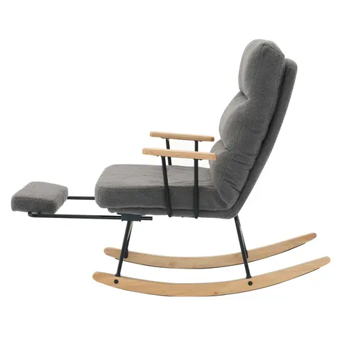Fauteuil à Bascule Inclinable Avec Repose-pieds, Tissu Teddy Antidérapant - Gris