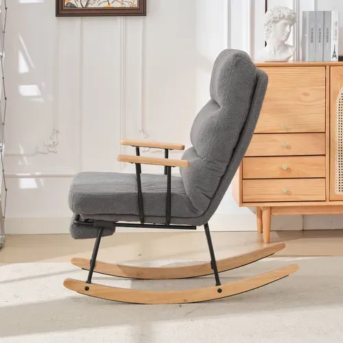 Fauteuil à Bascule Inclinable Avec Repose-pieds, Tissu Teddy Antidérapant - Gris