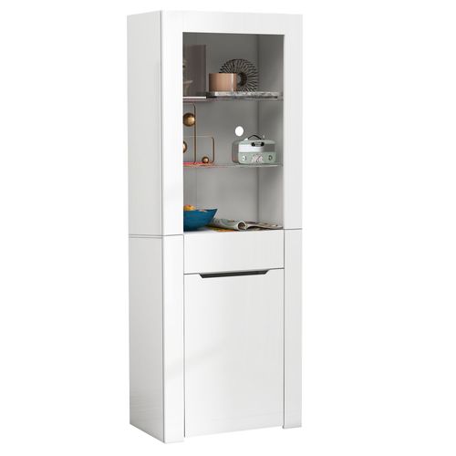 Vitrine Moderne Avec 1 Placard, 1 Tiroir Et 2 Étagères, Structure En Panneau De Particules, Blanc