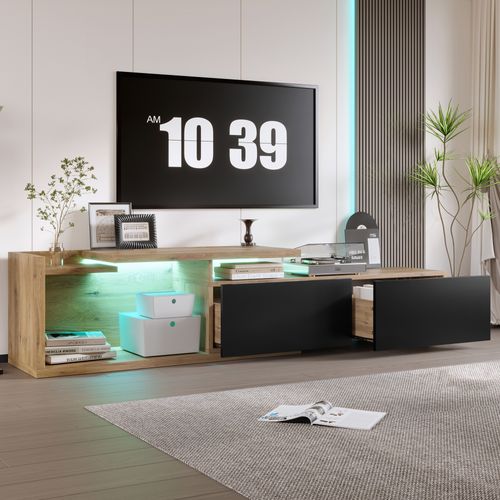 Meuble TV Extensible L.133,5-200 Cm Modulable Avec LED, 2 Tiroirs Et Structure Bois Stable