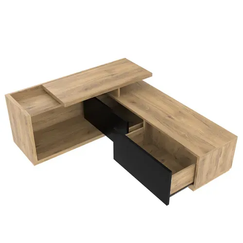 Meuble TV Extensible L.133,5-200 Cm Modulable Avec LED, 2 Tiroirs Et Structure Bois Stable