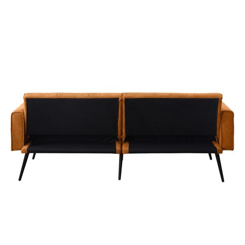 Canapé Convertible Double 2 Places En Tissu Orange Doux, Structure Bois Et Pieds Métal, Confortable