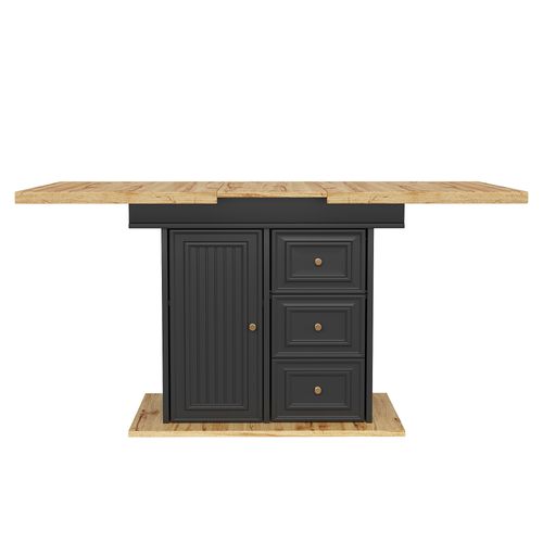 Table à Manger 110x80x75cm, Table Extensible Rectangle, Rangement, Moderne, Mdf+métal, Noir+bois